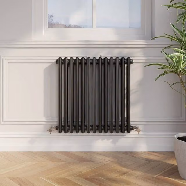Temprazo Traditional Colosseum Double Bar Column Radiator in Black, H 42.5 cm x W 30.0 cm x D 7.0 cm