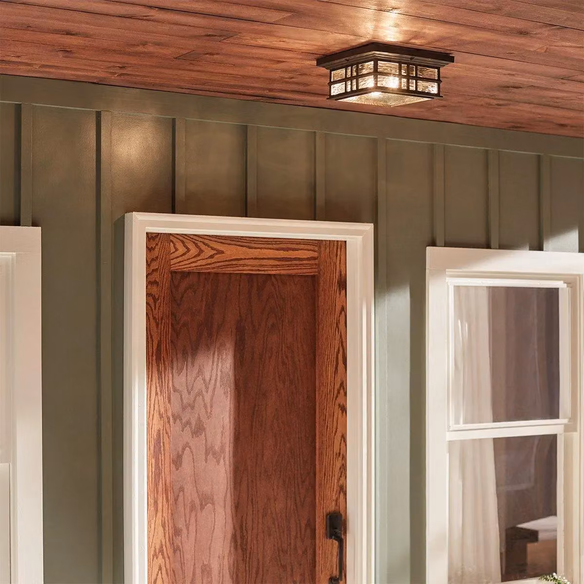Netlighting Beacon 2-Light Outdoor Flush Mount Ceiling Light in Olde Bronze and Brown, IP44, E27 – 3