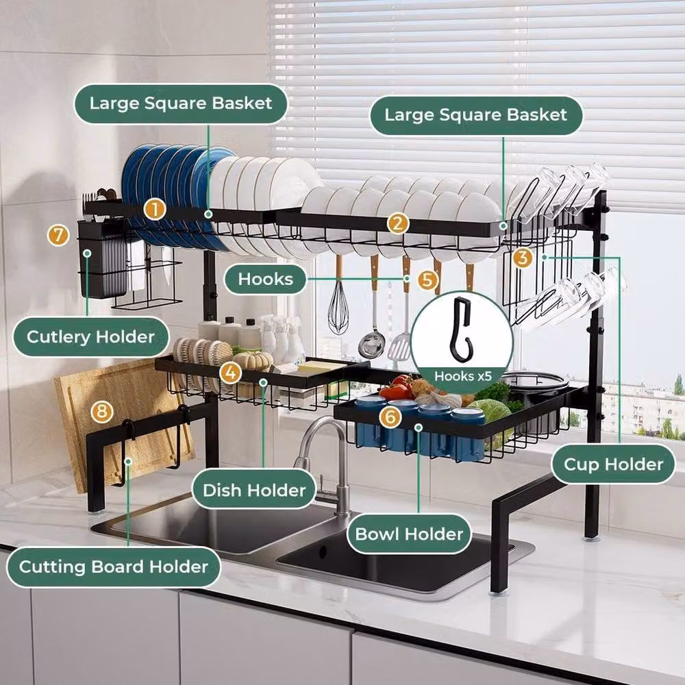 KORVIXA 2 Tier Expandable Over Sink Dish Drying Rack in Black – 4