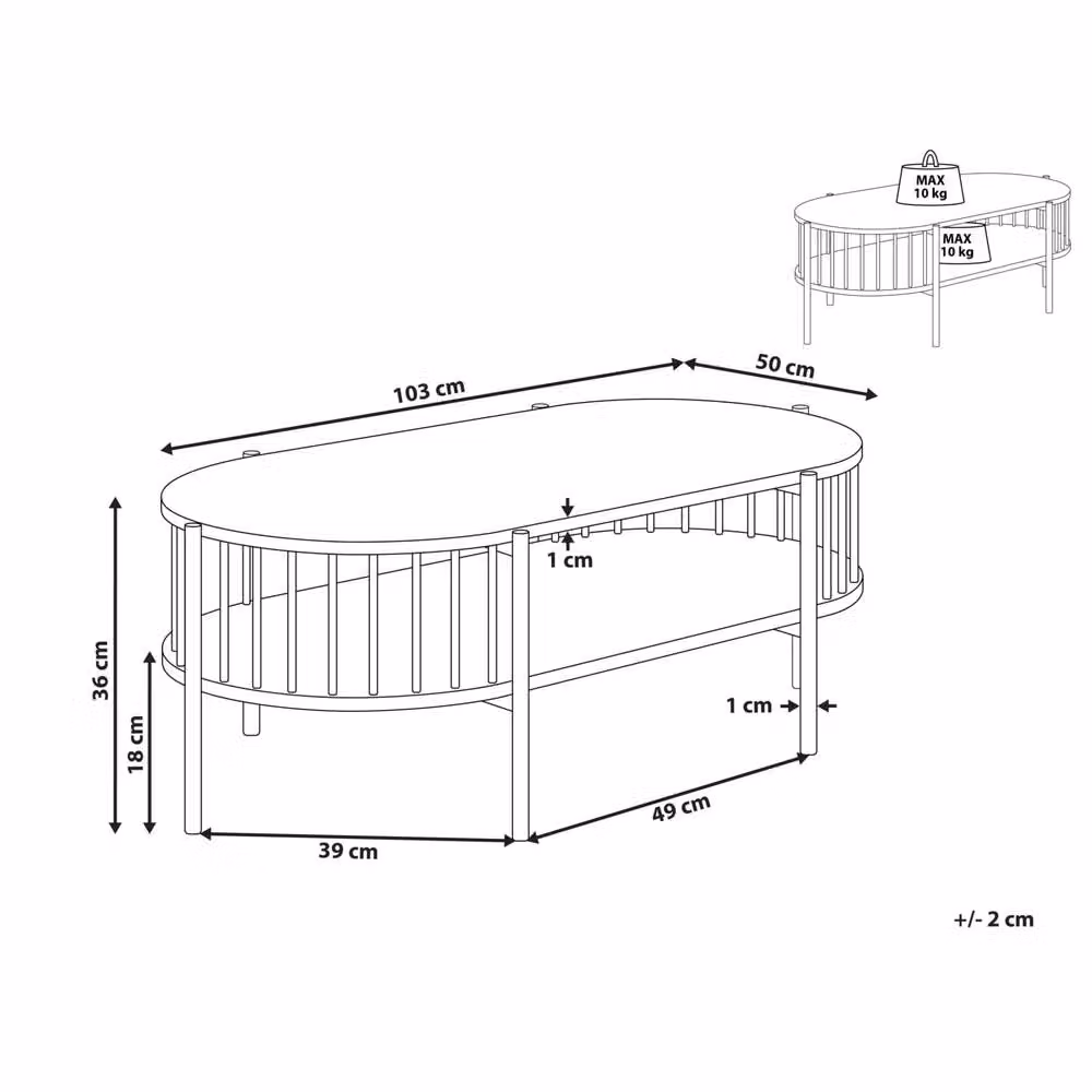 Wyld and Coco Retro Oval Coffee Table in Black MDF with Shelf, W: 103 cm, D: 50 cm, H: 36 cm – 3