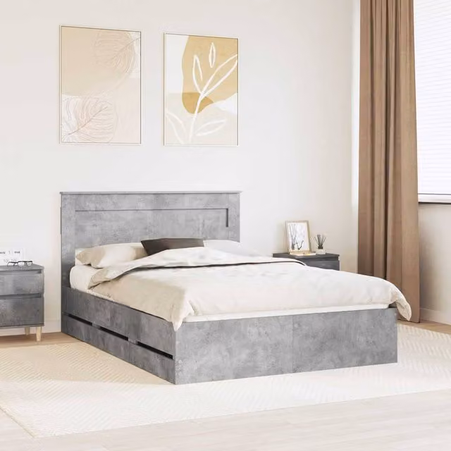 Berkfield Home Modern Bed Frame with Drawers in Concrete Grey, Engineered Wood, W/D/H: 140 x 200 cm