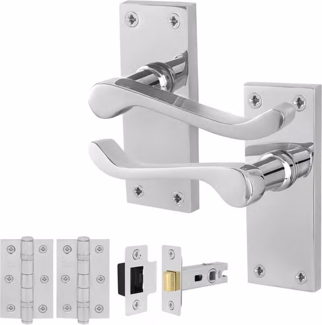 AFIT Chrome Scroll Handle Latch and Hinges Set in Silver, 150 x 150 mm – 1
