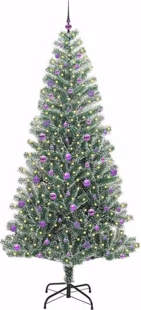 Berkfield Home Snow Flocked Artificial Christmas Tree with LED Lights, Green and White, Height: 240 cm