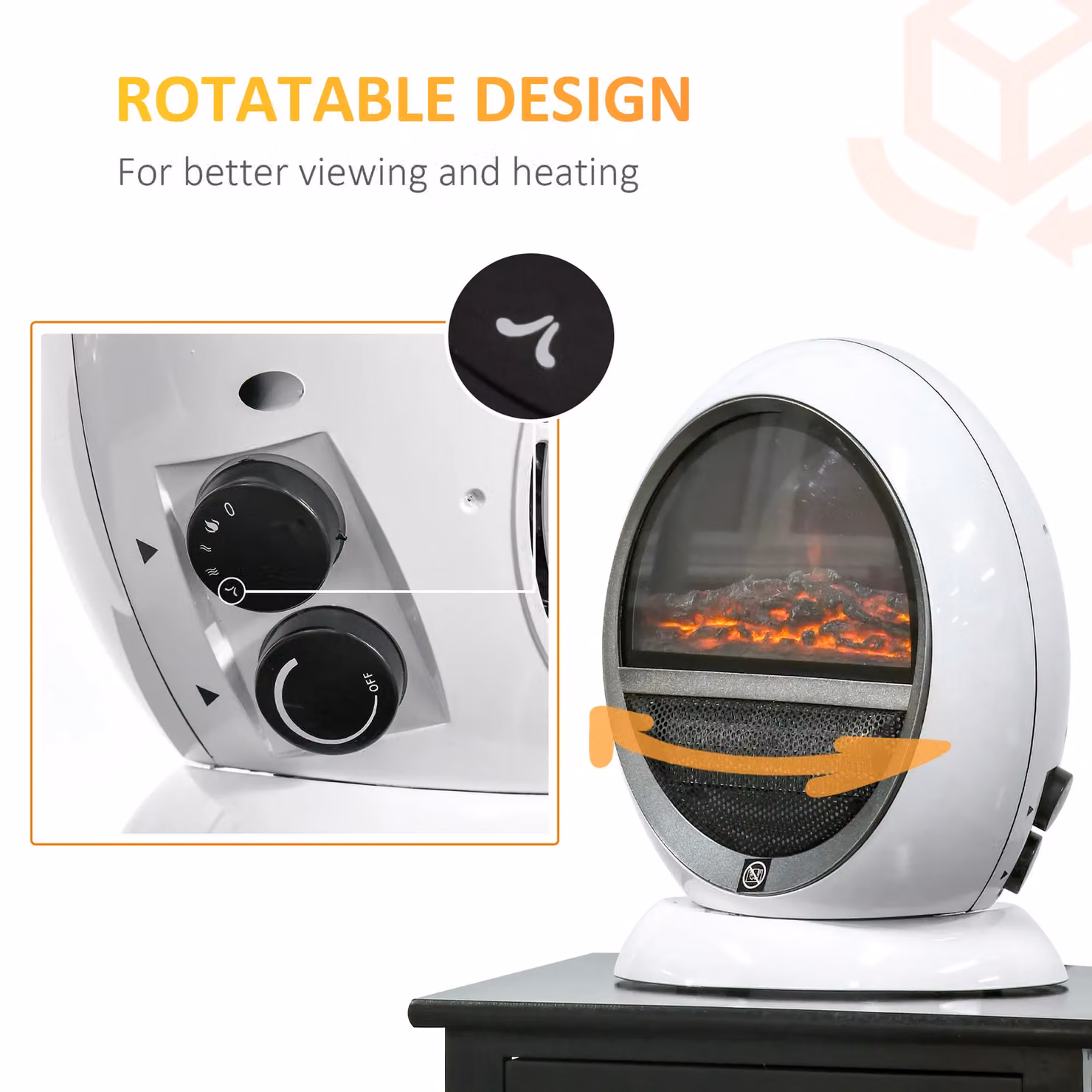 HOMCOM 1500W Freestanding Electric Fireplace Heater with Rotatable Flame Effect in White – 5
