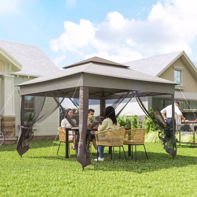 OUTSUNNY Heavy Duty Pop Up Garden Folding Tent Gazebo in Light Grey, W/D/H: 325 x 325 x 270 cm