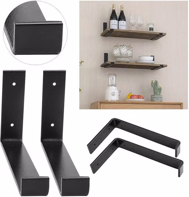 EONLION 4-Piece Rustic Scaffold Board Shelf Brackets in Black, W/D/H: 100 x 40 x 11 cm – 1