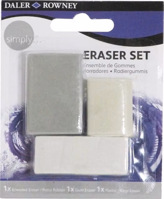 Pack of 3 Daler-Rowney Simply Block Erasers in Multicolour