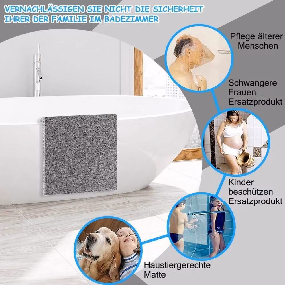 NESTLUNE Non-Slip Rectangular Shower Mat, Mould-Resistant, Grey, W: 100 cm, D: 40 cm – 3