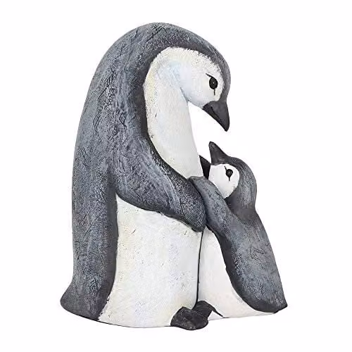 ARTOFUL Mother and Baby Penguin Tabletop Display Ornament in Black and Grey, W: 11 cm, D: 13 cm, H: 5.5 cm
