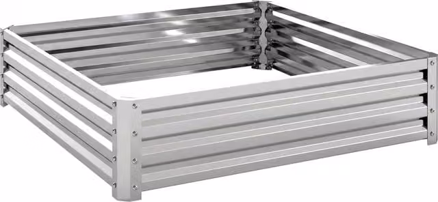 Outsunny Square Raised Garden Bed Box with Galvanised Steel Frame in Silver Tone, W/D/H: 120 x 120 x 30 cm – 1