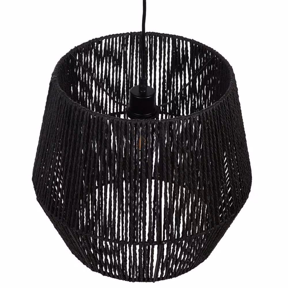 Wyld and Coco Black Pendant Lamp with Adjustable Cord and Paper Rope Shade – 4
