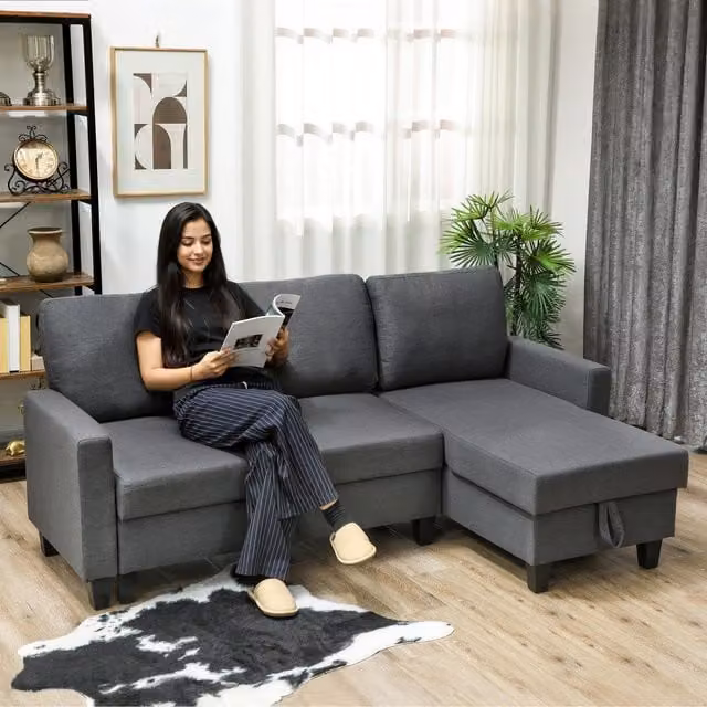 HOMCOM 3 Seater Upholstered Sofa Bed with Storage in Charcoal Grey