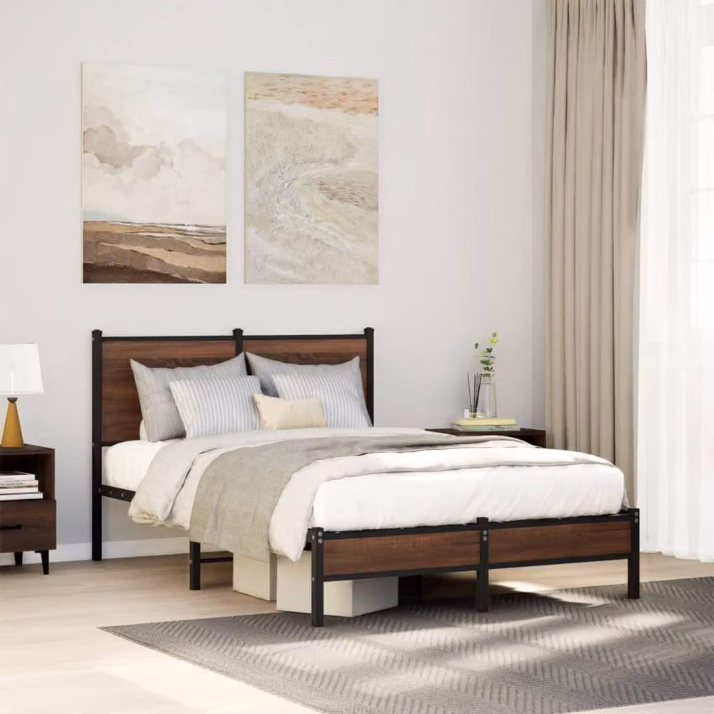 Berkfield Home Metal Bed Frame in Brown Oak, Small Double – 2
