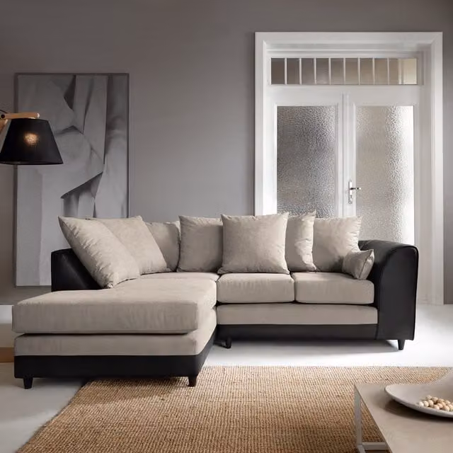 Abakus Direct Dylan Left-Hand Corner Sofa in Brown Fabric with Scatter Cushions