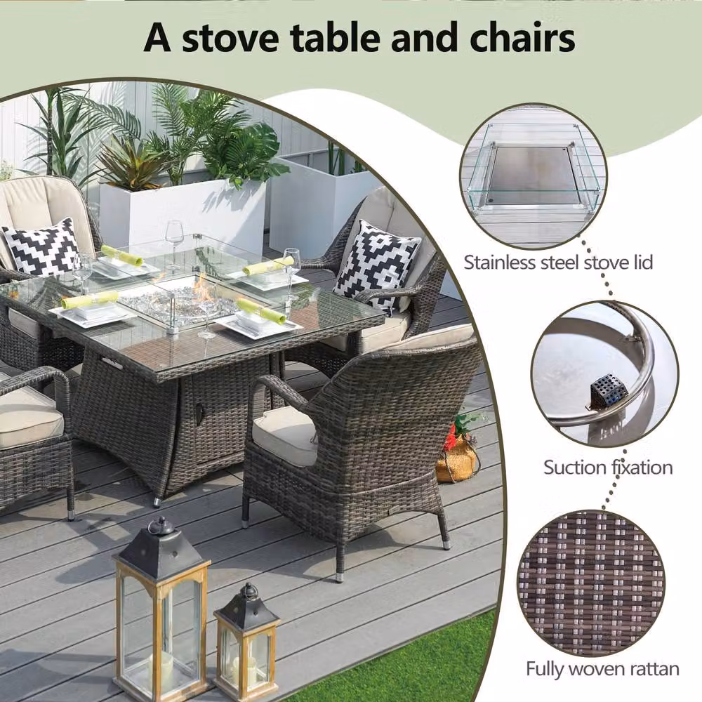 Direct Wicker Brown Rattan Outdoor Dining Set with Glass Top Table and 4 Chairs – 3