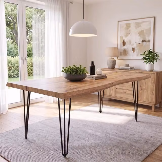 Kosy Koala Arizona Rectangular Dining Table with Rustic Effect Wood Top and Metal Legs in Black and Brown, W: 80 cm