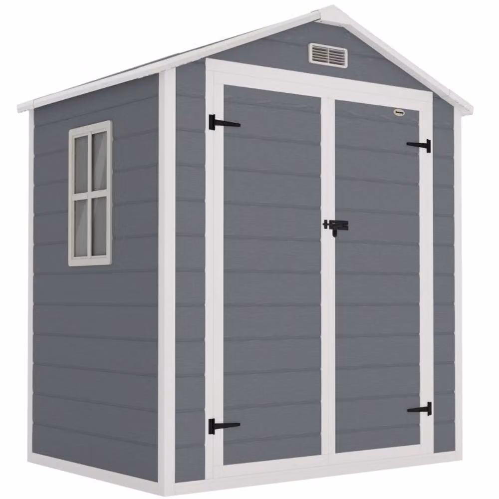 STILVORA Grey Garden Storage Shed with Double Doors and Window, W/D/H: 210 x 163 x 114 cm – 3