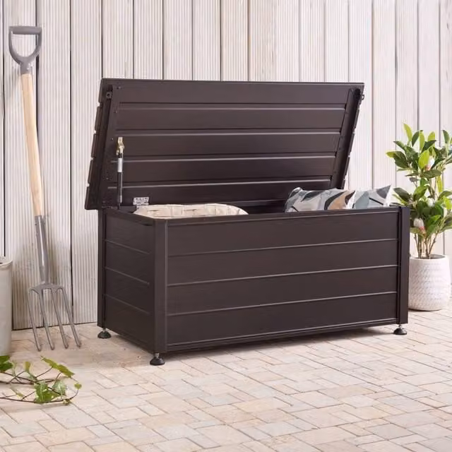 Wyld and Coco Aluminium Garden Storage Box in Dark Brown, Weatherproof Outdoor Metal Storage – 1