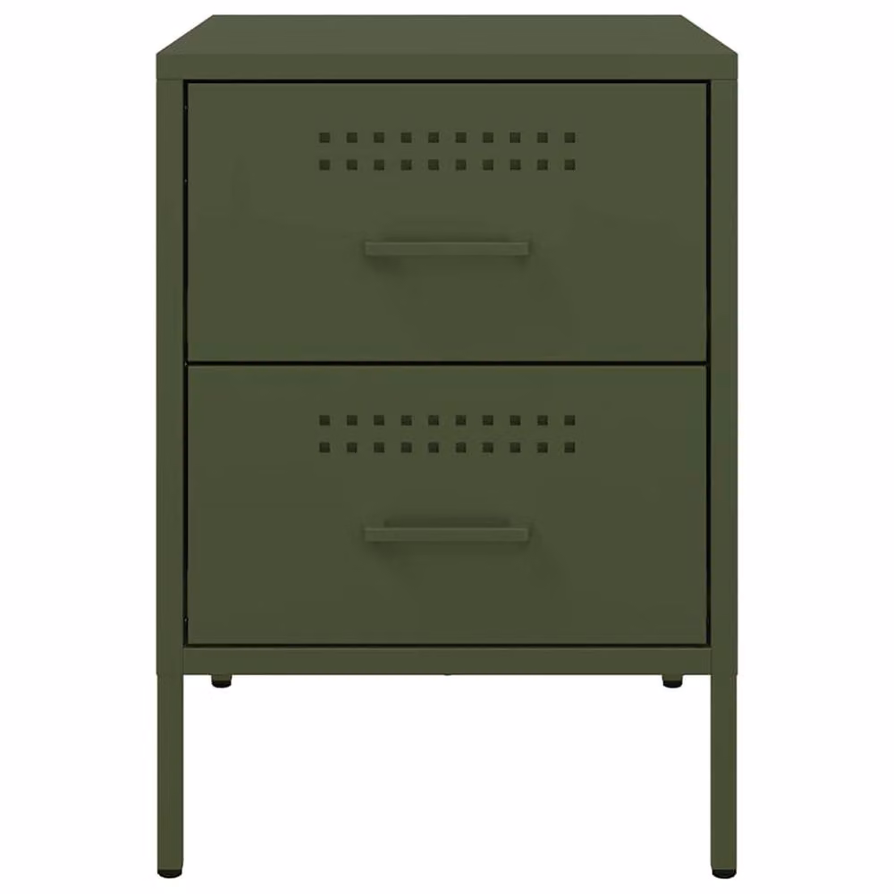 Berkfield Home Durable Metal Bedside Cabinets, 2 Pack, Olive Green, W: 39 cm, D: 39 cm, H: 50.5 cm – 4