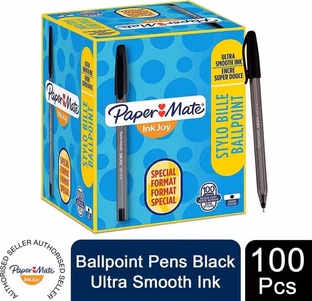 Paper Mate InkJoy Ballpoint Pens with 1.0mm Ultra Smooth Black Ink, 100 Pack