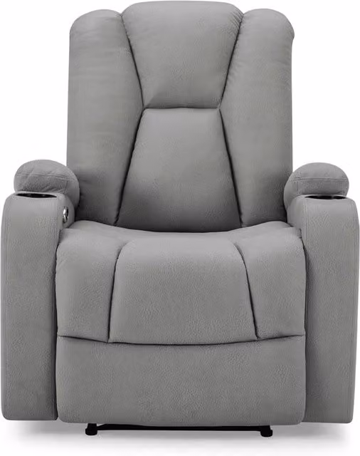 Lynn Electric Recliner Sofa in Dark Grey Air Leather and Fabric with Cup Holders and Sleeping Function