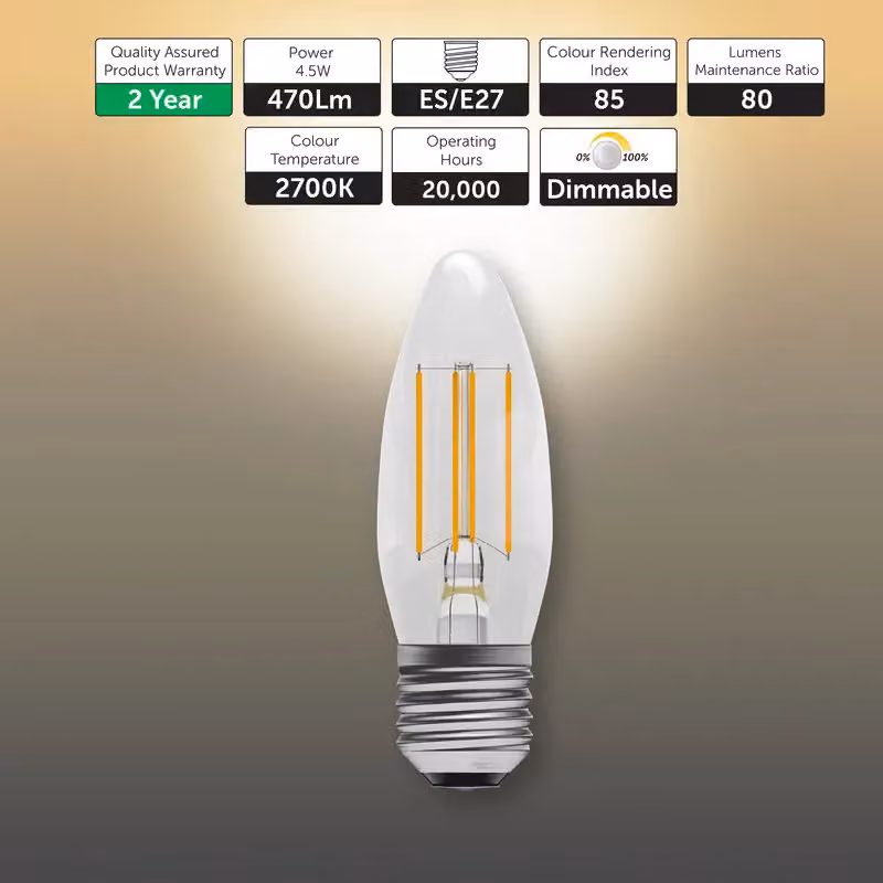 BELL Lighting E27 Dimmable LED Filament Candle Bulb, Warm White, Pack of 3 – 2