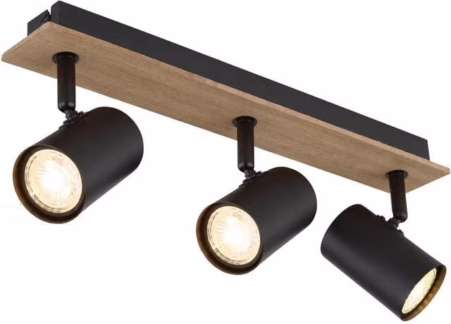 Netlighting Linca Modern Ceiling Spotlight Bar in Black and Wood with 3x GU10 Sockets
