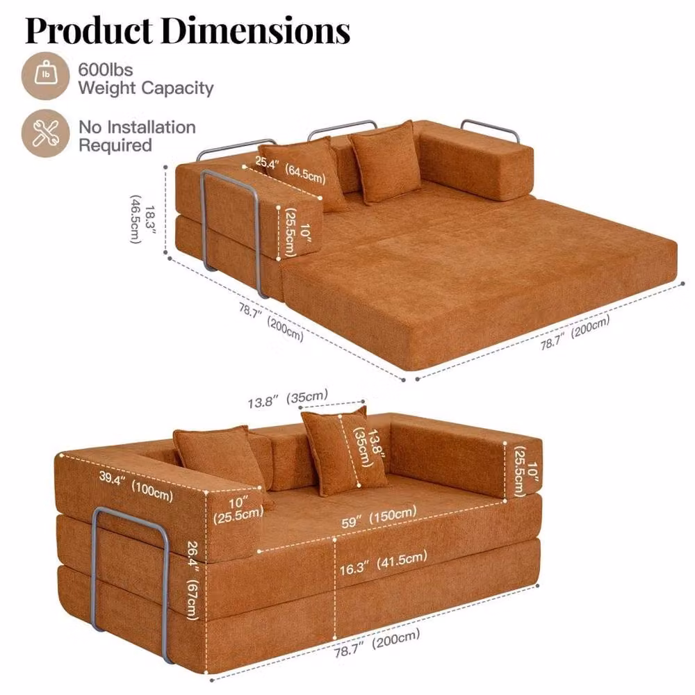 FORGEVIO Orange Sectional Sofa Bed with Sleeping Function, Modern Fabric Upholstered Design, Left Facing – 2