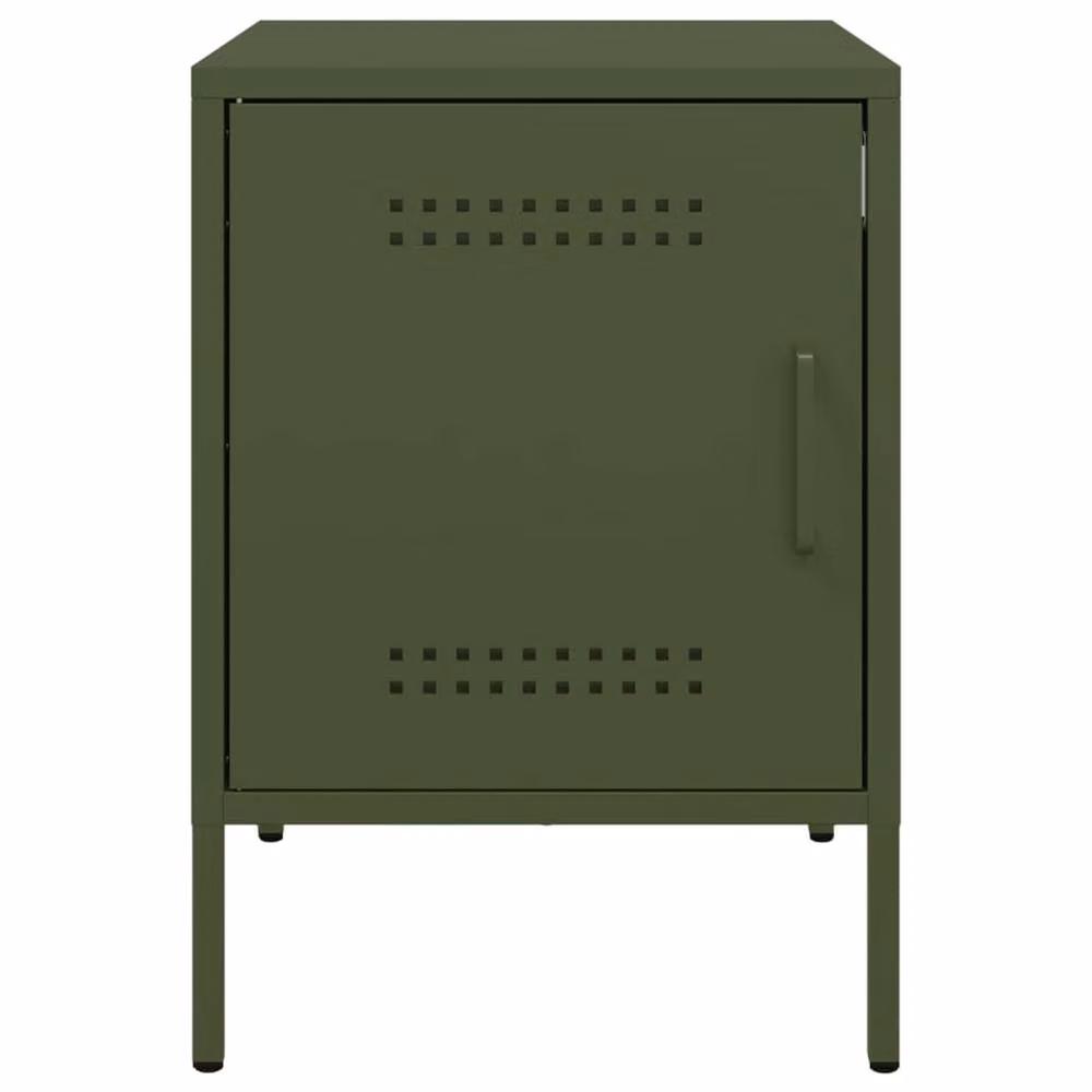 Berkfield Home Durable Metal Bedside Cabinets, 2 Pack, Olive Green, W: 36 cm, D: 39 cm, H: 50.5 cm – 3