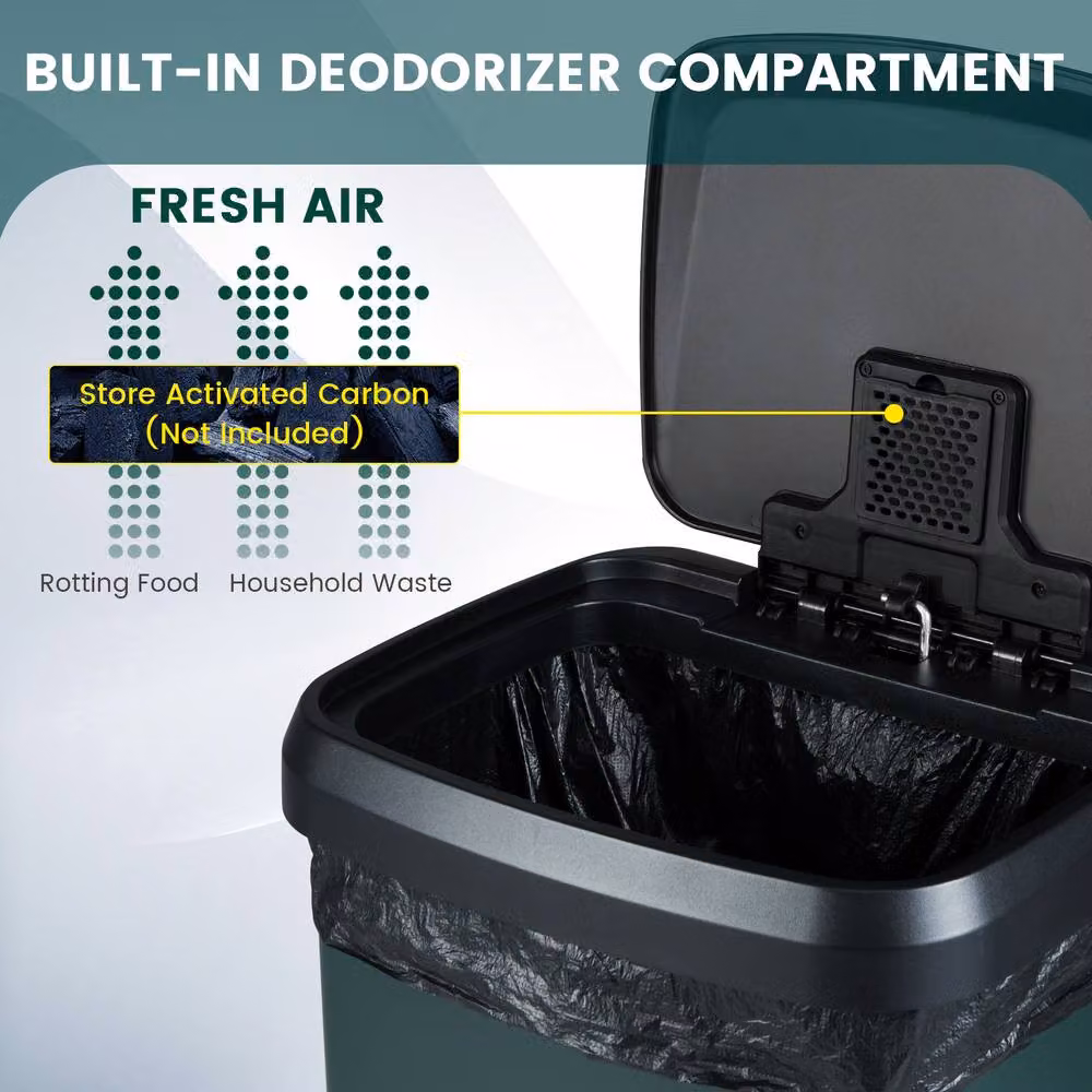 Costway 68L Stainless Steel Recycling Pedal Bin with Soft Close and Odour Filter in Green – 6