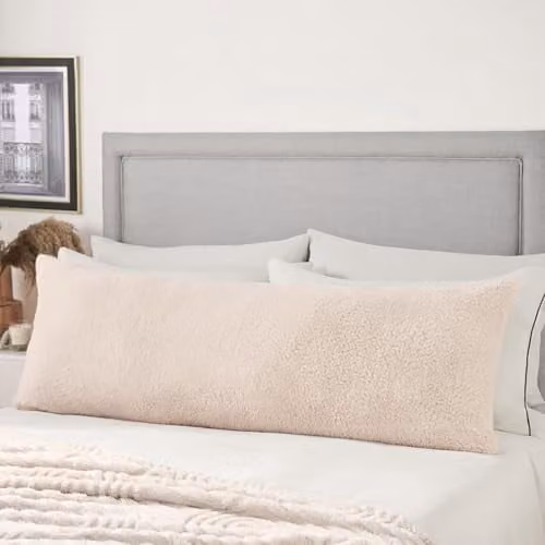 OHS Teddy Fleece Bolster Pillow in Beige, Length: 137 cm – 1