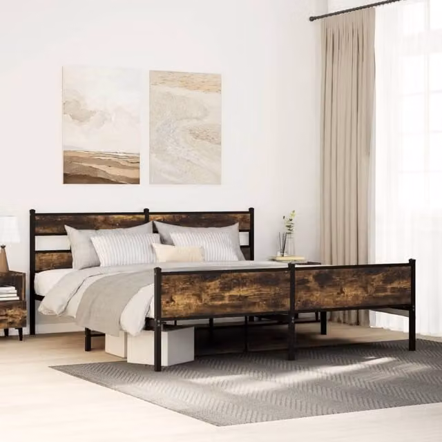 Berkfield Home Metal Bed Frame in Smoked Oak and Black, W/D/H: 180 x 200 cm Super King – 1