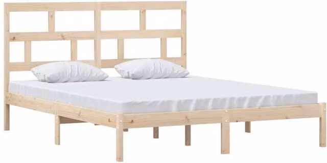 Berkfield Home Beautiful Bed Frame in Solid Pine, Beige, W/D/H: 160 x 200 x 100 cm