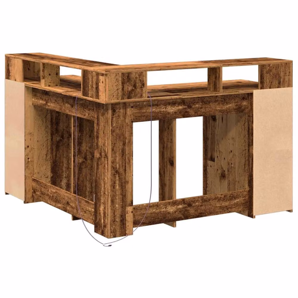 Berkfield Home Brown Industrial Corner Desk with LED Lights and Dual Pedestals, W/D/H: 130 x 130 x 91 cm – 4