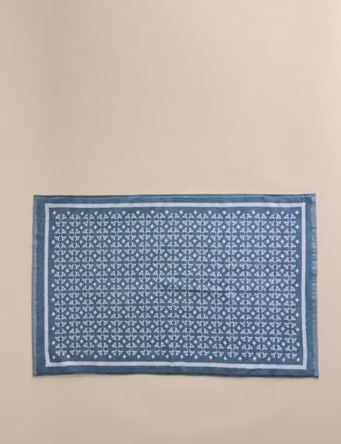 M&S Pure Cotton Geometric Bath Mat in Blue Chambray