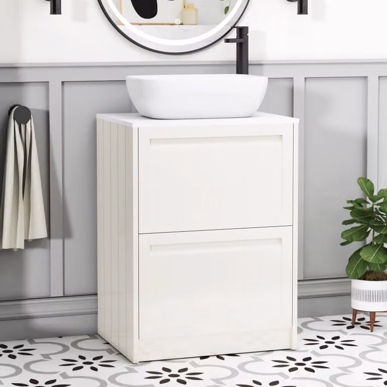 Royal Bathrooms Elmore 600mm Classic White Floor Standing Vanity Unit with 2 Drawers and Elva Basin