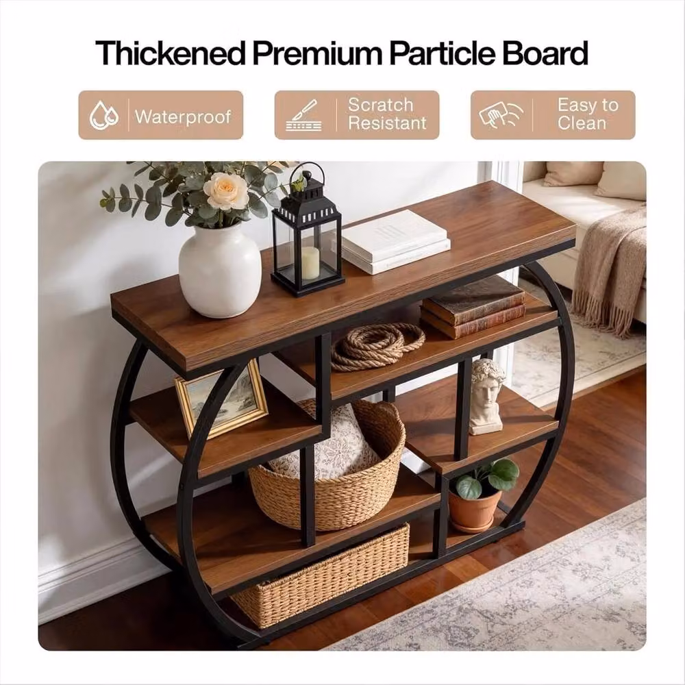 VOGREX Industrial Console Table in Brown, Narrow Entryway and Sofa Table – 4