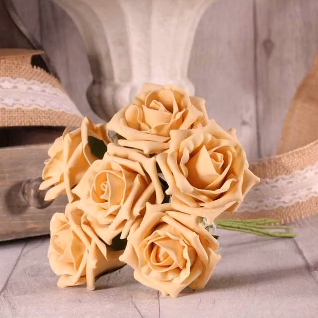 Kingsbury Gifts Bunch of 6 Small Foam Tea Roses in Beige