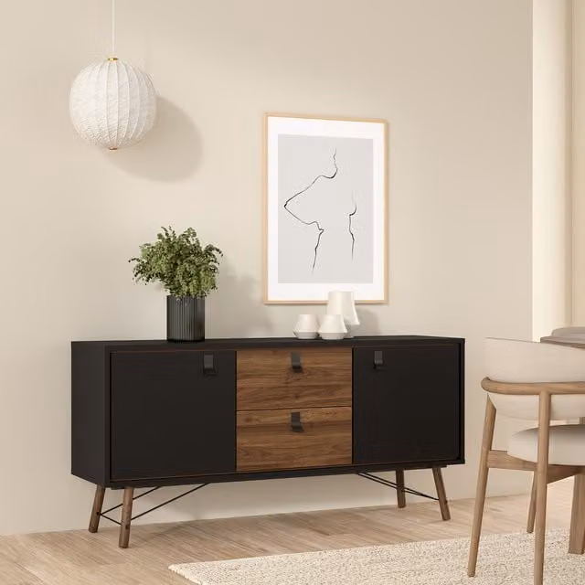 Furniture To Go Ry Modern Sideboard with 2 Doors and 2 Drawers in Matt Black Walnut