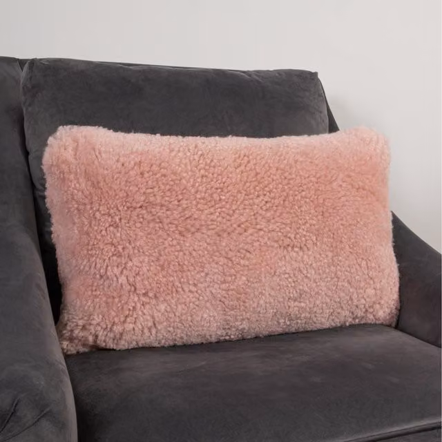 Native Natural Pink Short Pile Lambskin Rectangular Cushion