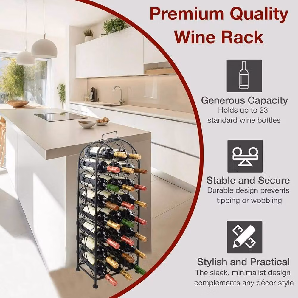 FLAVORA 23 Bottle Freestanding Black Metal Wine Rack – 2