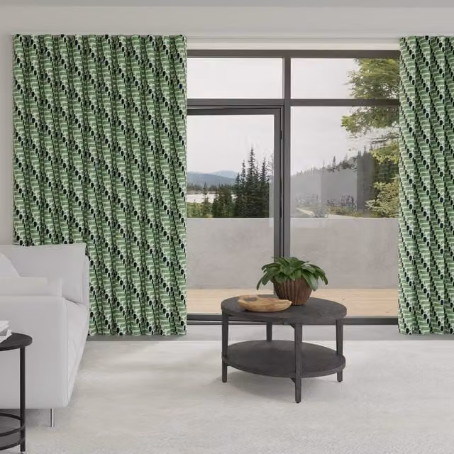 Orla Kiely Dog Show Made to Measure Wave Curtain in Green Cotton Blackout Fabric