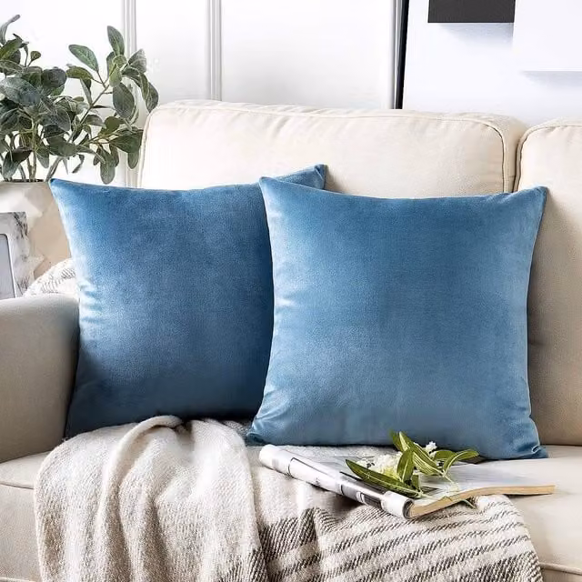 YnysTec Plush Velvet Square Cushion Cover in Mid Blue, W x H: 50 x 50 cm – 1