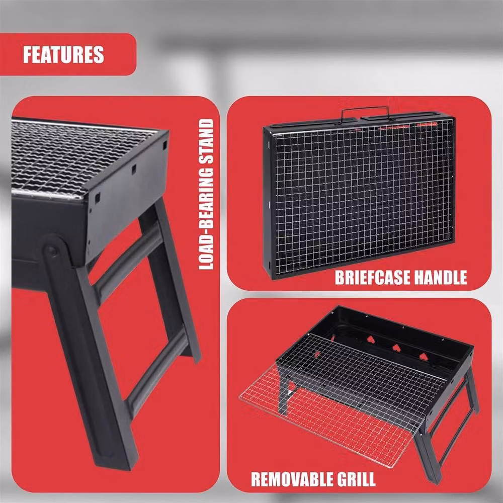 KORVIXA Portable Folding Charcoal BBQ Grill, Black, W/D/H: 100 x 100 x 100 cm – 3