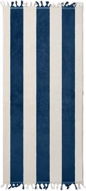Vinga Valmer Striped Beach Towel in Blue Cotton Terry Velour