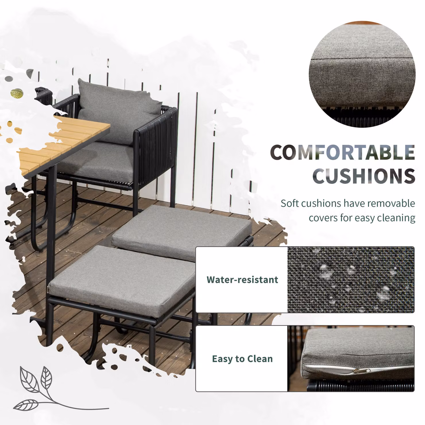 Outsunny 11-Piece PE Rattan Garden Dining Set with Wood Grain Plastic Top in Black – 4
