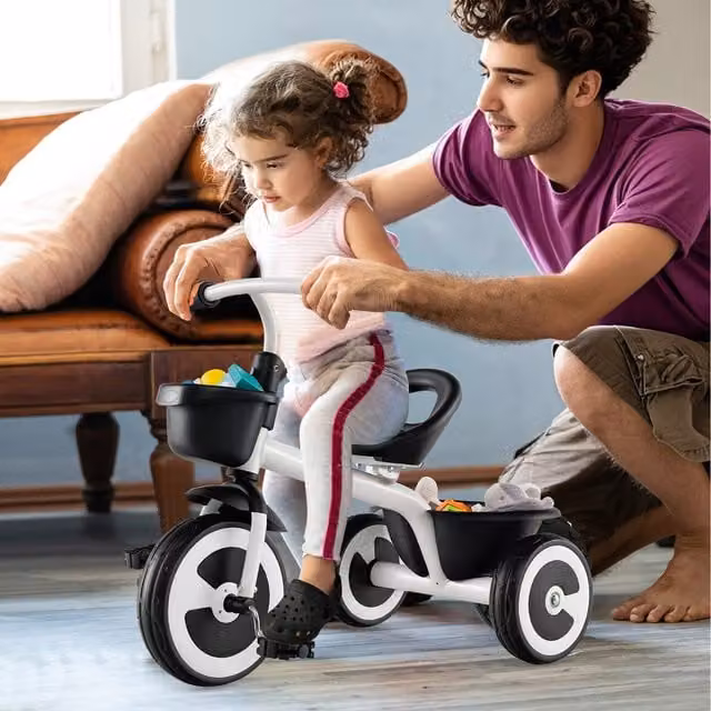 COSTWAY White Kids Tricycle with Height Adjustable Seat and EVA Foam Wheels