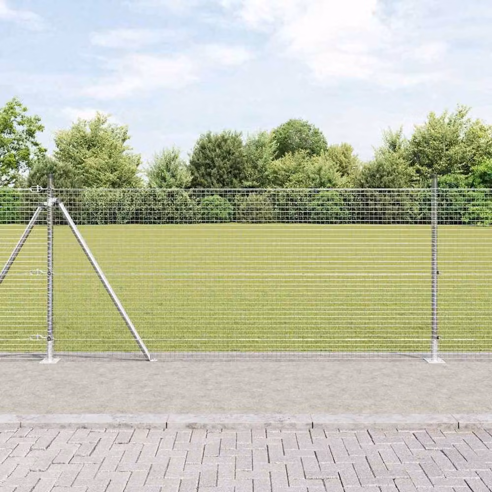 Berkfield Home Modern Galvanised Steel Welded Wire Fence with 13 Flanged Posts in Silver, 0.8 x 100 m – 2