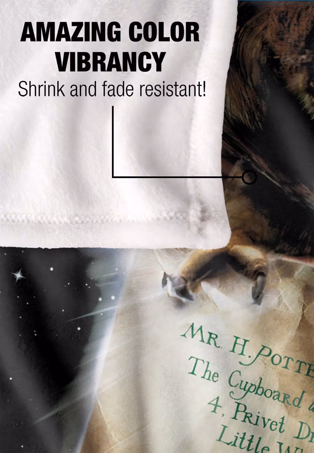Harry Potter Owl Poster Officially Licensed Super Soft Fluffy Throw Blanket, White and Multicolour, W: 152 cm, D: 127 cm – 4