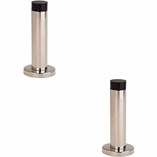 Loops 2 Pack Wall Mounted Cylinder on Rose Doorstop with Rubber Tip in Bright Steel Silver, H 102 mm x W 22 mm